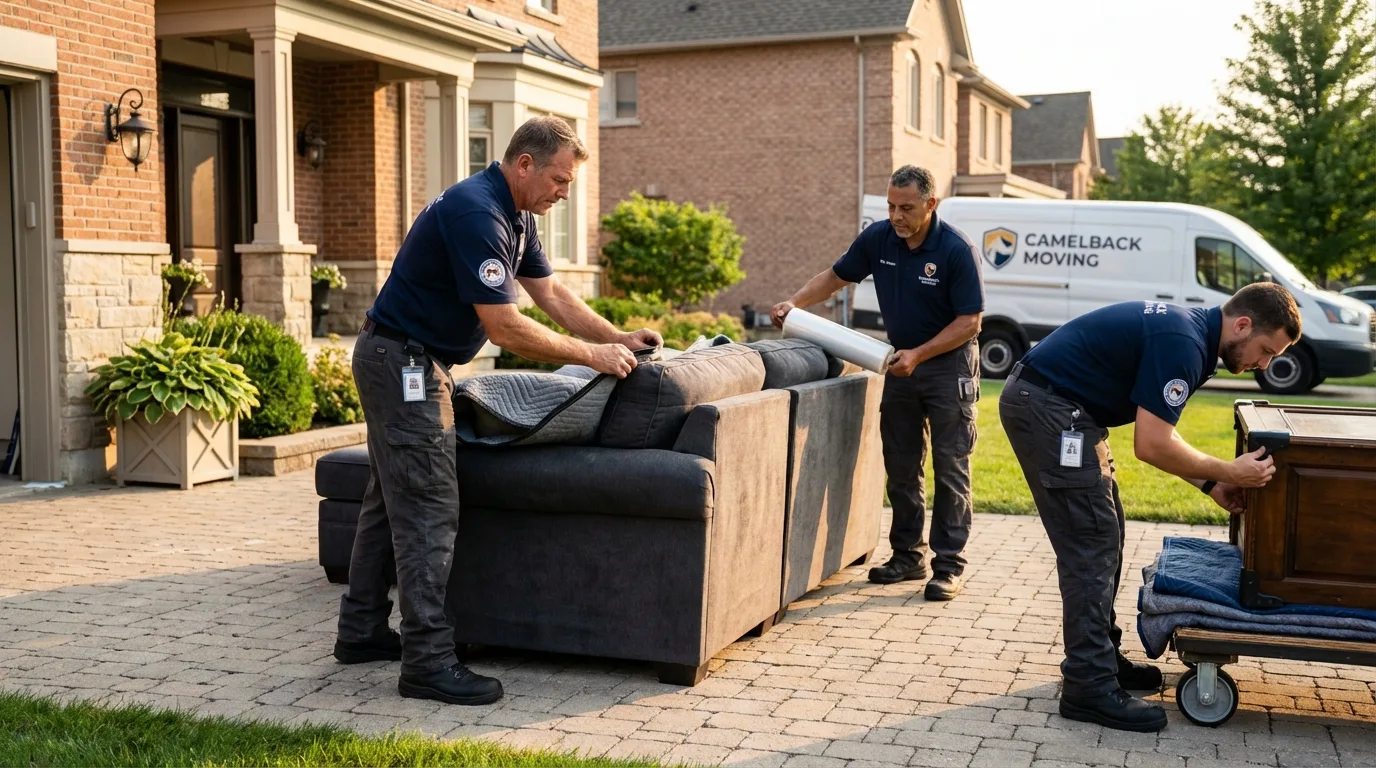 Large estate moving crew wrapping furniture in Port Washington, NY