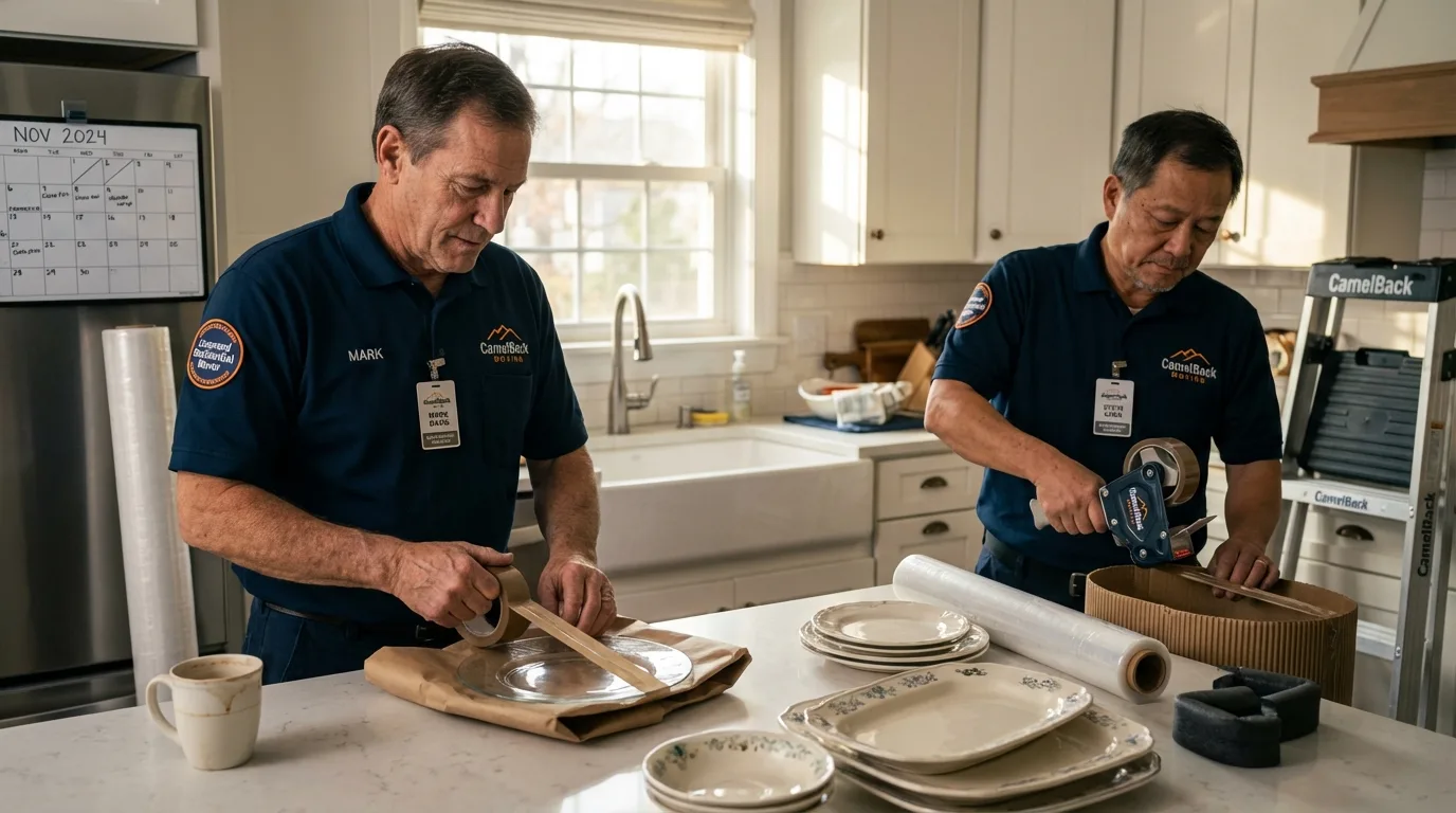 Professional crew packing kitchen dishware in Port Washington, NY